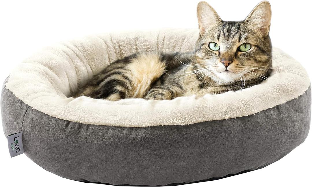 Love's cabin Round Donut Cat and Dog Cushion Bed, 20in Bed for Cats or Small Dogs, Anti-Slip & Water-Resistant Bottom, Super Soft Durable Fabric Pet Beds, Washable Luxury Cat & Dog Bed Gray (19.7"L x 19.7"W x 5.9"Th, Grey)