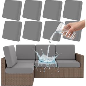 Smiry Waterproof Patio Cushion Covers, Stretch Outdoor Couch Slipcovers Replacement Washable Furniture Protector Sofa Chair Seat Cover for Dogs and Pets (8 Pcs, Grey)