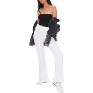 Forever 21 Women's High-Rise Flare Pants (Large, Cream)