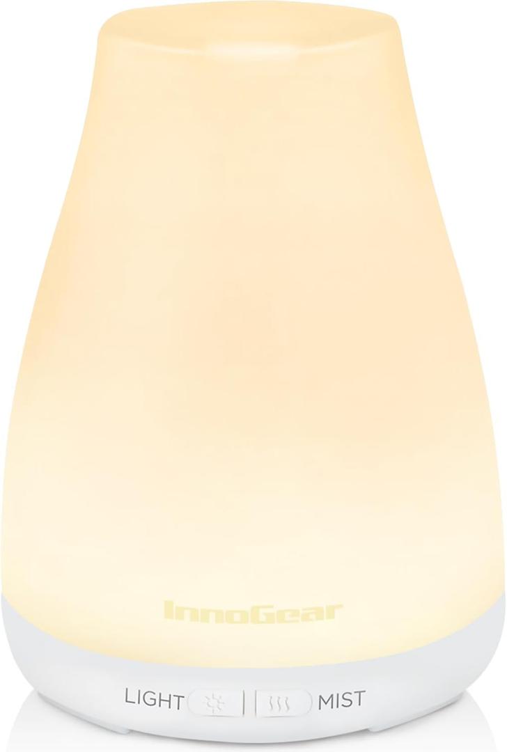 InnoGear Essential Oil Diffuser, Ultrasonic Diffusers for Home Aromatherapy Humidifier for Mother's Gift Bedroom Room 7 Colors LED 2 Mist Mode Auto Off, Basic White