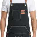 Canvas Aprons for Men Chef Apron, Work Apron with Large Pockets - 16oz Heavy Duty Cross Back, BBQ, Cooking (Black)