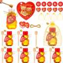 Yungyan 48 Sets 2 oz Honey Bear Bottles Bulk, Mini Plastic Honey Bear Jars with Gold Bee Pendants, Dippers, Lids, Gold Bags for Party Favors Exchange Gifts