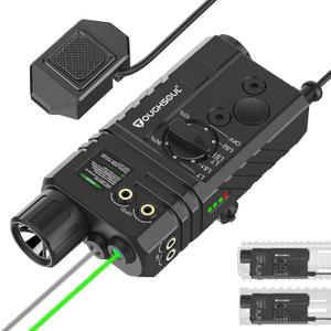 TOUGHSOUL Mlok and Picatinny Mounted Tactical Flashlight Green Laser Infrared(IR) Laser 3 in 1 Combo, 1600 Lumen Light with Remote Pressure Switch for Rifle (Black)
