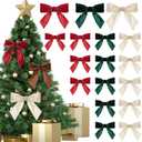 24 Pcs Velvet Christmas Bows for Christmas Tree 4.72" Rustic Crafts Gift Velvet Ribbon Twist Tie Bows for Xmas Wreaths Garland Gift Wrapping Wedding Decor (Red,Green,White)