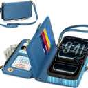 TUCCH Removable Crossbody Case Wallet for iPhone 17 Pro Max 6.9" 2025, Wireless Charging, RFID Blocking 10 Card Slots, Lanyard, Wrist Strap, Zipper Pocket, PU Leather, Stand Magnetic Cover, Light Blue