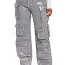Tbahhir Women Cargo Jeans Baggy High Waisted Straight Leg Denim Pants Multi-Pockets Y2K Trousers Loose Casual Fal,Size XXL