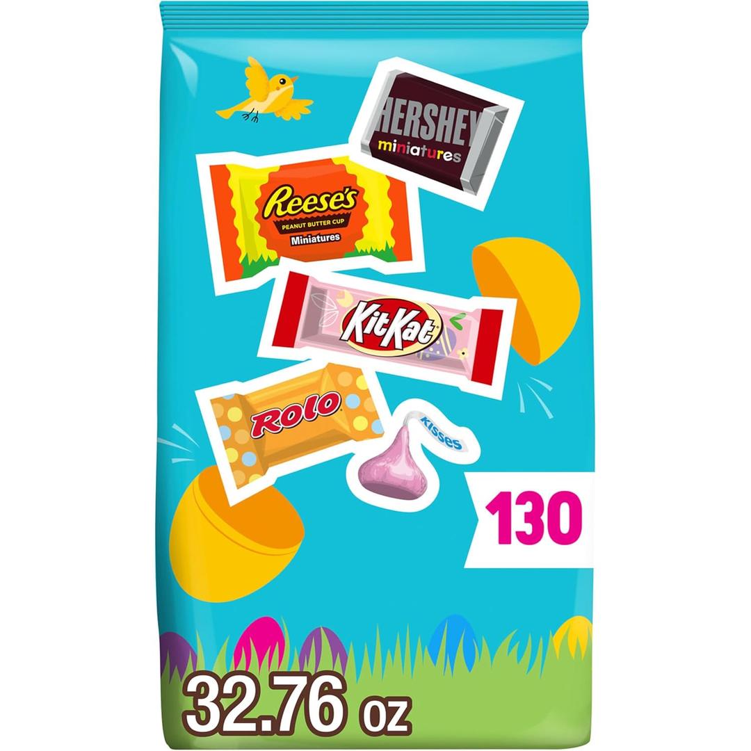 HERSHEY's Assorted Chocolate, Easter Basket Easter Candy Variety Bag, 32.76 oz (130 Pieces), BB 10/2025