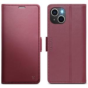 for iPhone 13 Case Wallet with RFID Blocking Card Holder, PU Leather Kickstand Protective Flip Phone Cover Fit for iPhone 13 6.1", Wine Red