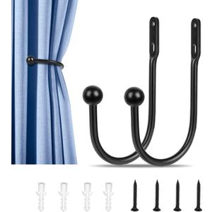 2 PCS Curtain Holdbacks, Wall Mounted Drapery Tiebacks Simple Style, Black