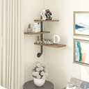 3 Tier Industrial Pipe Shelving Rustic Wood Floating Shelf, Adjustable Corner Wall Mounted Storage Shelves for Farmhouse Kitchen Office Bathroom and Home Decor Shelf