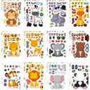 24PCS Make Your Own Animal Stickers, Tiger Monkey Giraffe Mix and Match Sticker Party Games, Wild Animal Make a Face Stickers DIY Crafts for Birthday Party Supplies School Activity Reward