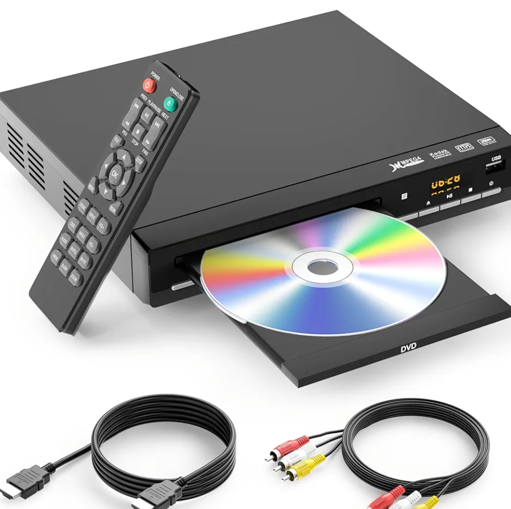 DVD Player for TV with HDMI, Region Free，CD Player for Home, Plays All Regions and Formats, Mini DVD Player with USB, Remote, HDMI and RCA Cables Included