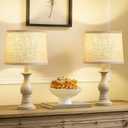 Vintage Table Lamp for Living Room Bedroom, 18.5" Farmhouse Bedside Lamps Nightstand Lamp Set of 2, Table Lamps with Oatmeal Linen Lamp Shades, 2 LED Bulbs Included