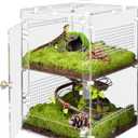 Large Jumping Spider Enclosure, 2 in 1 Ventilated Reptile Terrarium for Praying Mantis,Arboreal Tarantula,Crested Gecko, 12"*8"*8" Acrylic Habitat with Removable Divider,Front Opening & Top Lid
