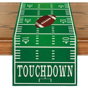 Artoid Mode Touch Down American Football Court Table Runner, Rugby Boy Fall Birthday Party Kitchen Dining Table Decoration for Home Decor 13x60 Inch (Green)