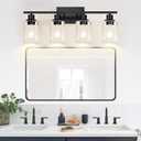 Indoi 4-Light Bathroom Light Fixtures, Matte Black Modern Vanity Lights with Clear Glass Shades, Bathroom Wall Lamp for Mirror Living Room Cabinet Bedroom Porch