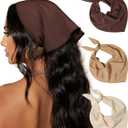 AWAYTR Pack of 3 Hair Bandanas Head Kerchief for Women Girls Tie-Back Boho Hair Scarf Headband Bandana Triangle Head Scarf (Solid Color - Beige / Khaki / Brown)