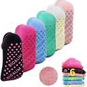 BIOAUM Yoga Socks for Women - 6 Pairs Cotton Cushion Non Slip Grip Slipper Pilates Hospital Socks, 6-11