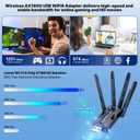 USB WiFi Adapter for PC WiFi Adapter 1800Mbps Max Speed 4 High-Gain PC WiFi Antennas Ultra-Long Range Signal Reception Wireless Wifi6 Adapter for Desktops & Laptops PC Dual-Network Card connectivity