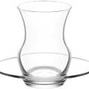 LAV Ayda Turkish Teacup Set of 3 | Tea Glasses and Saucers | Elegant Design for Serving Turkish Tea | Ideal for Home, Cultural Gatherings, and Turkish Tea Parties | Recyclable Glass | 4.5 oz