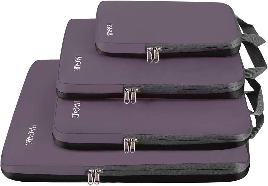 BAGAIL 4 Set/6 Set/8 Set Compression Packing Cubes Travel Accessories Expandable Packing Organizers (Cloth Pattern, 4-Dark Greyish)