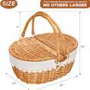 Wicker Picnic Basket with Removable Liner, Empty Picnic Baskets with Lid, Vintage-Style Picnic Hamper with Folding Woven Handle for Picnic, Camping, Outdoor, Halloween, Thanks Giving, Birthday (Cream)