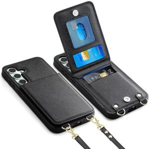 Vofolen for Samsung Galaxy S25 Case with Card Holder Crossbody Lanyard Strap Leather Wallet Case with Magnetic Clasp Kickstand Heavy Duty Protective Flip Cover for Galaxy S25 for Women, Black