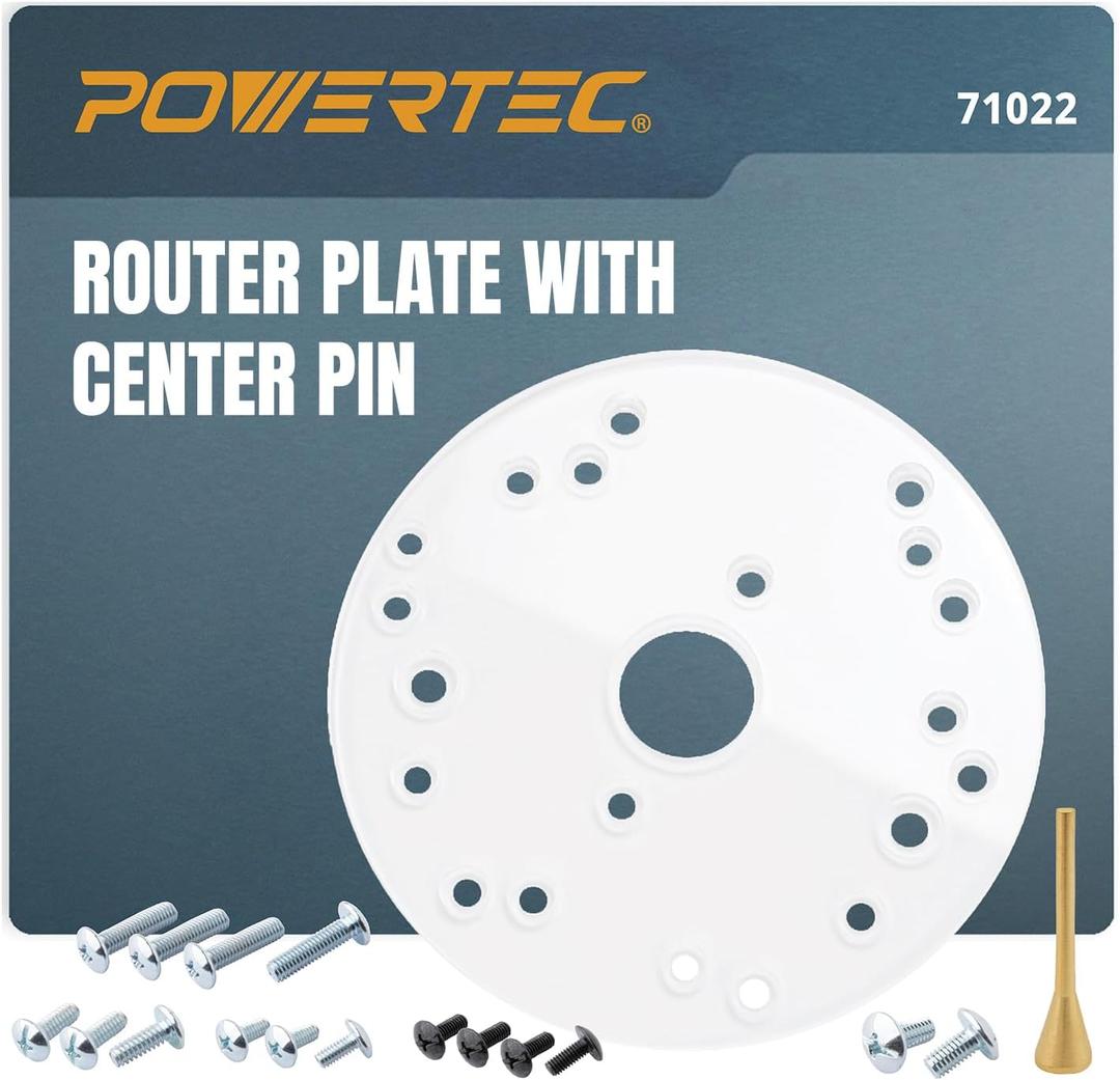 POWERTEC 6-1/2" Clear Acrylic Router Base Plate with Centering Pin & Mounting Screws | Predrilled Sub-Base Fits Bosch, DeWalt, Milwaukee, Makita, Porter Cable, Craftsman & More (71022)