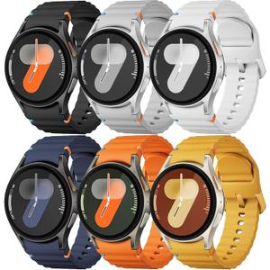 Sport Band for Samsung Galaxy Watch 7 Band 40mm 44mm,No Gap Soft Silicone Strap for Galaxy Watch 6 5 4 FE Band 40mm 44mm/Galaxy Watch 6/4 Classic 47mm 43mm 46mm 42mm/Watch 5 pro 45mm Men Women,6 Pack (02-Black/White/Light grey/Deep Blue/Yellow/Orange)