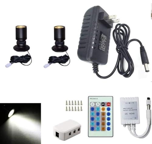 Jorunhe 1.5w White LED Mini Surface Mounted Light Jewelry Cabinet Lamp Spotlight Ac85-265v (Pack-2,Cold White 6000k)