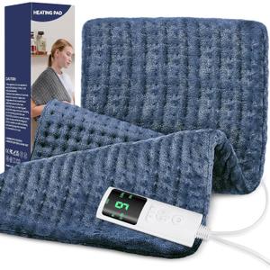 Extra Large Heating Pad for Back Pain Relief, 33"x17" Electric Heat Pad for Neck, Shoulders, Cramps, Menstrual Pain, 9 Heat Settings & 4 Auto-Off Timers, Soft Machine Wash Fabric, Gifts for Lover Blue
