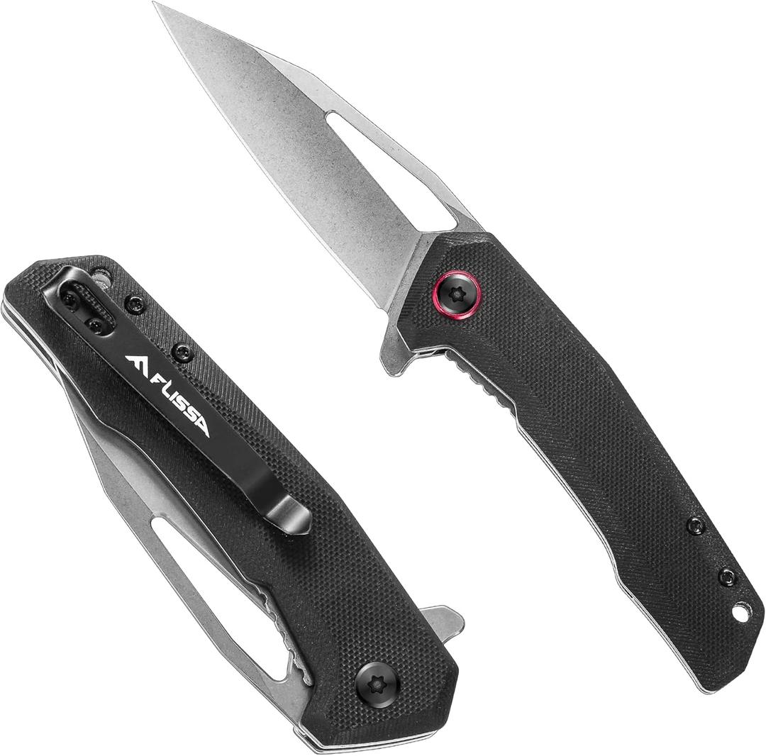 FLISSA Pocket Knife, Folding EDC Knife, 3.25 inch D2 Blade, G10 Handle, Liner Lock, for Outdoors, Hiking, Camping, Black