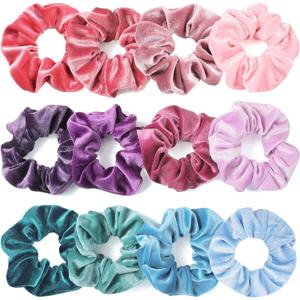 IVARYSS Scrunchies for Girls, 12 Pcs Velvet Scrunchies for Hair, Soft Ponytail Holder, Cute Colors Elastic Hair Bands for Teens and Women