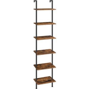 HOOBRO DIY Ladder Shelf, 6-Tier Wooden Wall Mounted Bookshelf, Narrow Bookcase, Display Shelf, Storage Rack, Plant Stand, for Living Room, Bedroom, Study, Balcony, Rustic Brown and Black BF651CJ01 (15.4"L x 9.4"W x 79"H)