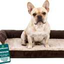Furhaven Orthopedic Dog Bed for Medium/Small Dogs w/ Removable Bolsters & Washable Cover, For Dogs Up to 35 lbs - Two-Tone Plush Faux Fur & Suede L Shaped Chaise - Espresso, Medium,30"L x 20"W x 6"Th