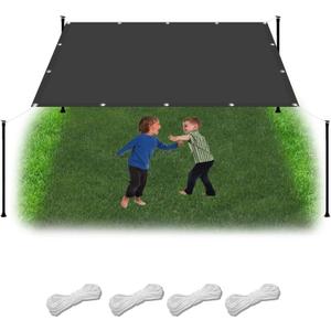 Camping Tarp 5.6 x 5.7 m(18.4 x 18.7ft) Waterproof Garden Screen with Free Rope UV Block Weather-Resistant with Grommets Pes Sunsail for Camping Beach Deck Porch, Dark Grey