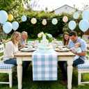 yuboo Light Blue Gingham Table Runner, Spring Summer Buffalo Plaid Check Table Cloth 72 inches Long, Blue and White Table Decor Party Supplies, Farmhouse Baby Shower Birthday Table Decorations