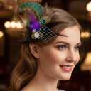 Yokawe Peacock Feather Hair Clip 1920s Fascinator with Rhinestone Flapper Prom Hair Accessories for Women