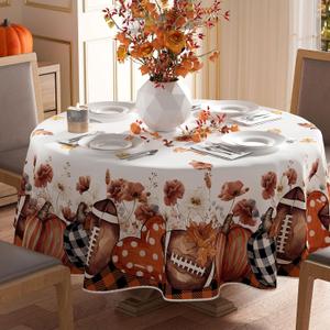 XCHI Fall Pumpkin Love Heart Football Maple Leaves Tablecloth Round Washable Table Covers for Home Party Decorations 70x70 Inch