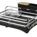 BRIAN & DANY Aluminum Dish Drying Rack, Dish Racks for Kitchen Counter, Dish Drainer with Removable Cutlery Holder & Cup Holder, Unique 360° Swivel Spout Drainboard, 16.5" L x 11.8" W, Silver