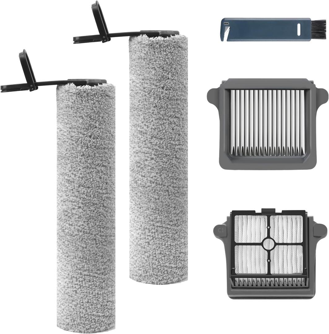 keluke Only Floor One S7 Profor S7 Pro Order After 2024 Aug Replacement Roller Brushes & Filters Compatible with Tineco Floor One S7 Pro Cordless Vacuum Cleaner, 2 Brush Rollers 2 HEPA Filters