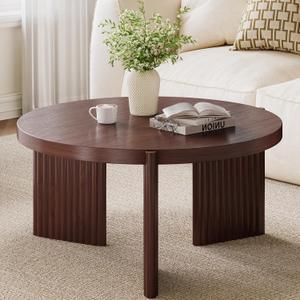 Round Coffee Table 27.5" Mid-Century Modern Fluted Living Room Center Table