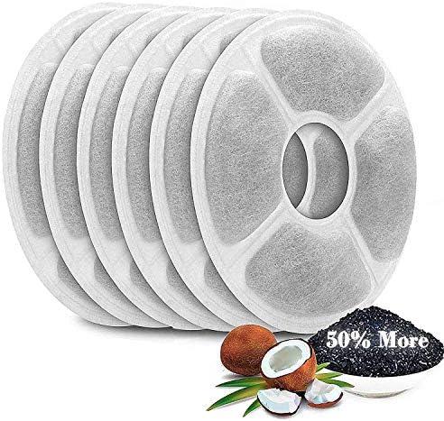 Cat Water Fountain Filters 6 Pack, 50% More Activated Carbon, Genuine Cat Flower Fountain Replacement Filters, Fit for Most Dog Pet Drinking Dispenser Triple Filtration (Not for Catit)