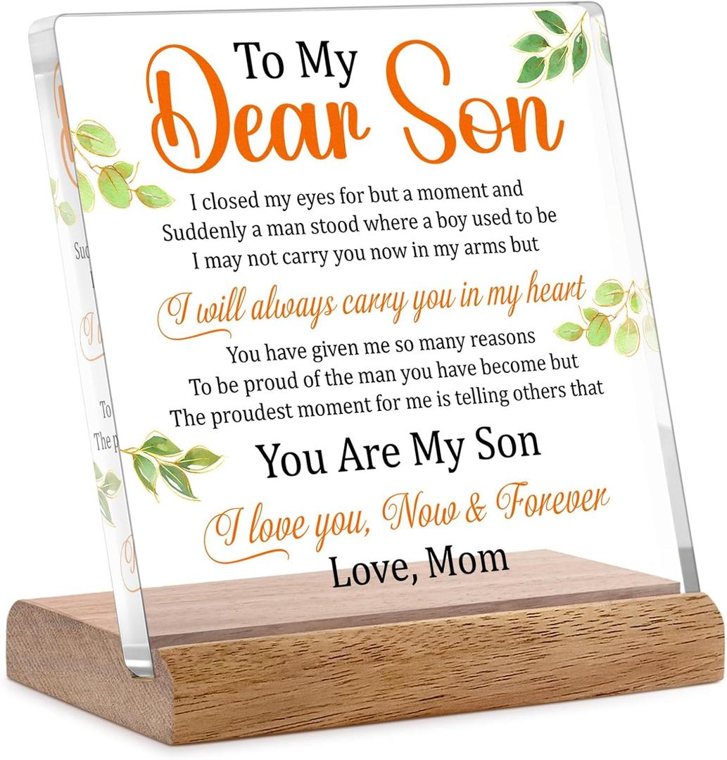 Son Gifts From Mom, Gifts for Son, To My Son Gift from Mom, Birthday Graduation Gifts for Son, Son Gift Ideas Christmas Gift for My Son Acrylic Desk Plaque Sign