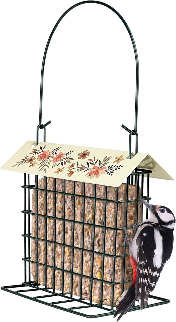 Wild Wings Decorative Metal Suet Cage Feeder for Outdoor Dcor Wild Bird Feeders, 1 Suet Cake Capacity, Hanging Suet Feeder, Black