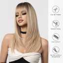 Layered Ombre Blonde Wigs Human Hair Long Straight with Bangs for Women Lightweight Glueless Natural Look (blonde 20inch,Long)
