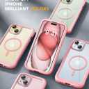 Miracase Glass Series for iPhone 15 Case [Compatible with MagSafe] Full-Body Magnetic Case with Built-in 9H Tempered Glass Anti-Fingerprint Screen Protector + Camera Lens Protector, Pink and Clear