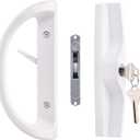 Sliding Patio Door Handle Set with Key Cylinder and Mortise Lock, Full Replacement Handle Lock Set Fits Door Thickness from 1-1/2" to 1-3/4", 3-15/16 Screw Hole Spacing, Reversible Design(Non-Handed) (White)