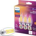Philips LED 75W BA11 E12 or E26 Adapter Base 2-Pack Ultra Definition Daylight (5000K) 700 Lumen (5.5W = 75W) Dimmable Flicker-Free Candelabra Light Bulbs
