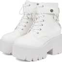 CYNLLIO Platform Ankle Boots for Women Combat Chunky Wedge Heel Boots Rave Goth Lace Up & Zipper Booties Punk Chain Shoes for Festival Concert Cosplay Party (8, 94-1 White)